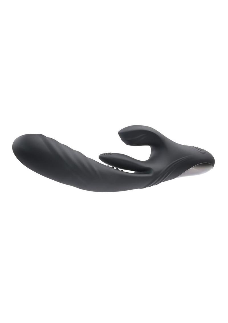 Playboy Rapid Rabbit Rechargeable Silicone Triple Stimulation Vibrator - Black