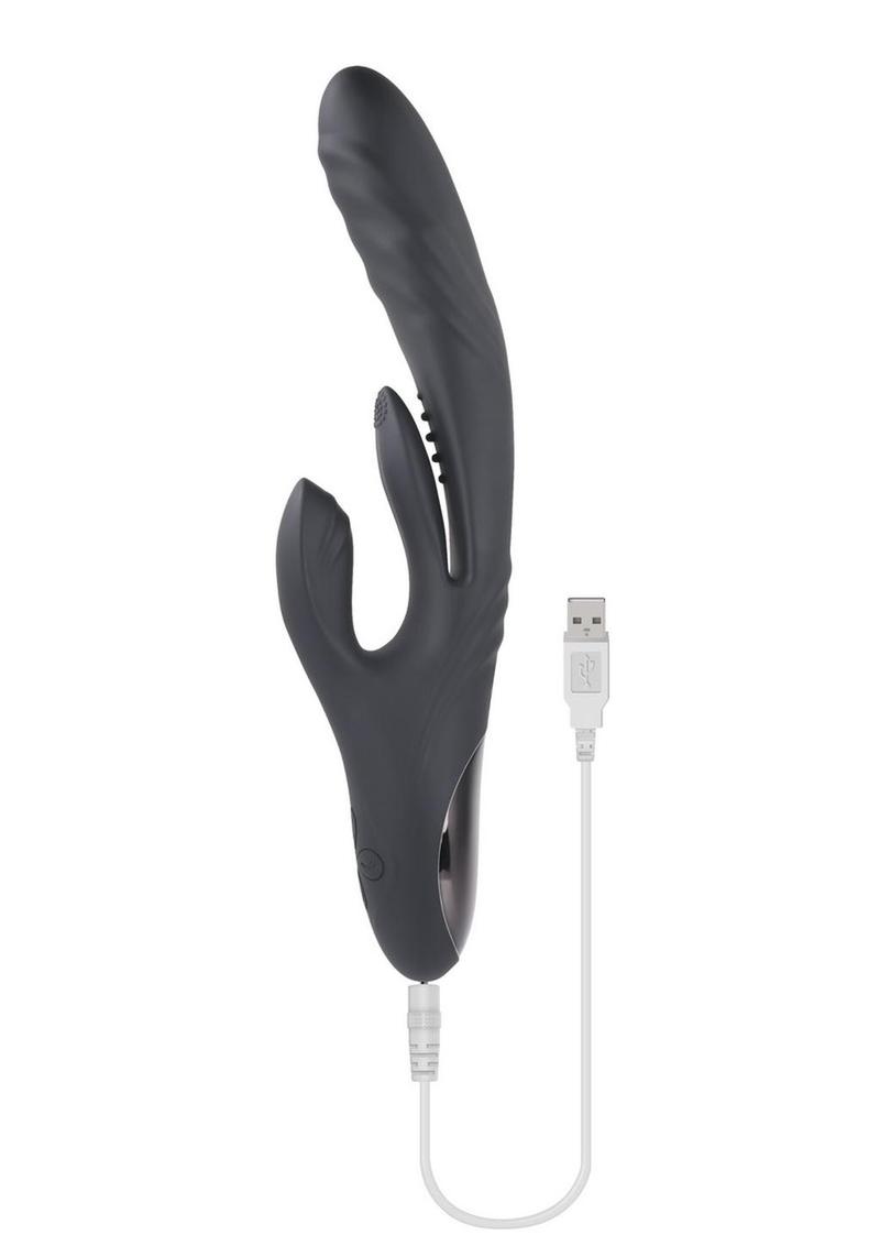 Playboy Rapid Rabbit Rechargeable Silicone Triple Stimulation Vibrator - Black