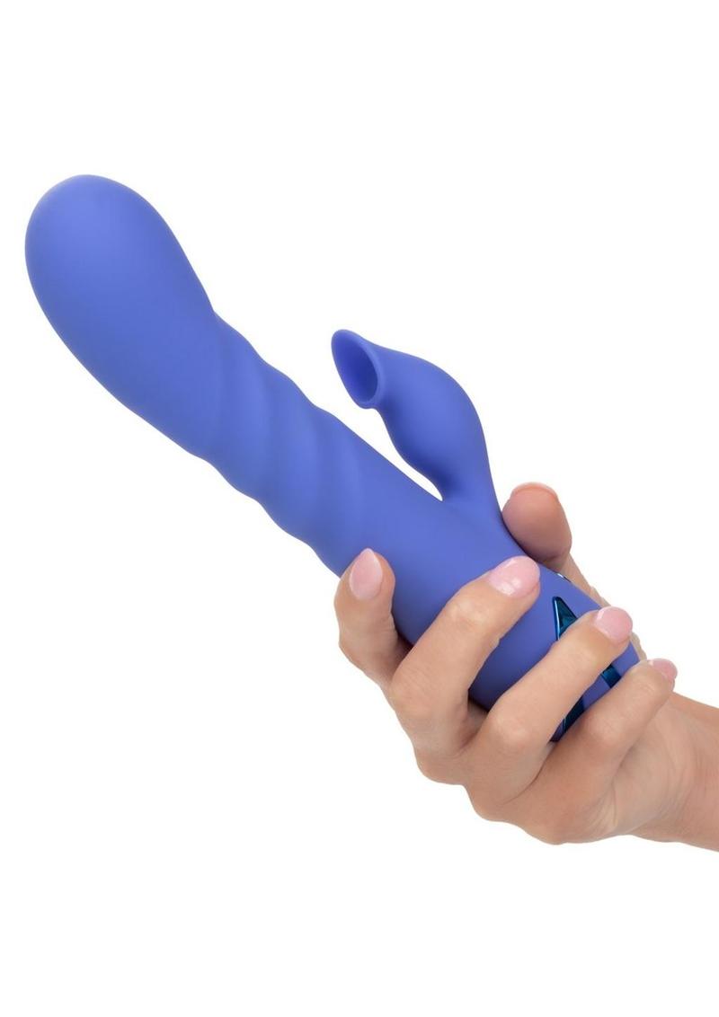 California Dreaming L.A. Love Rechargeable Silicone Rabbit Vibrator with Clitoral Stimulator - Blue