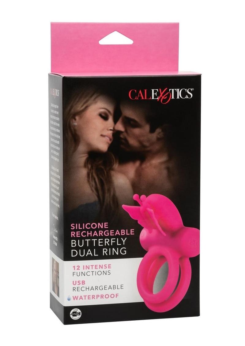 Couple's Enhancers Silicone Rechargeable Dual Butterfly Couples Ring - Pink