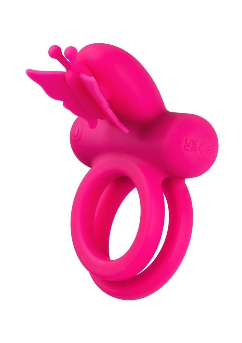 Couple's Enhancers Silicone Rechargeable Dual Butterfly Couples Ring - Pink