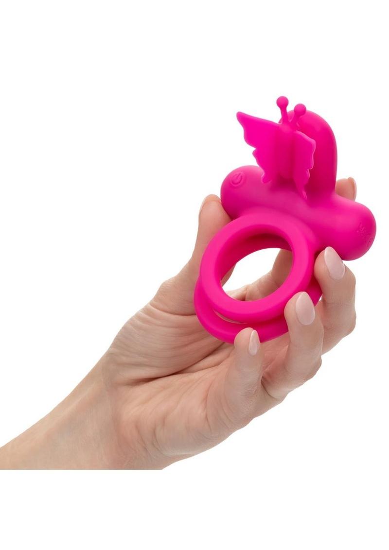 Couple's Enhancers Silicone Rechargeable Dual Butterfly Couples Ring - Pink