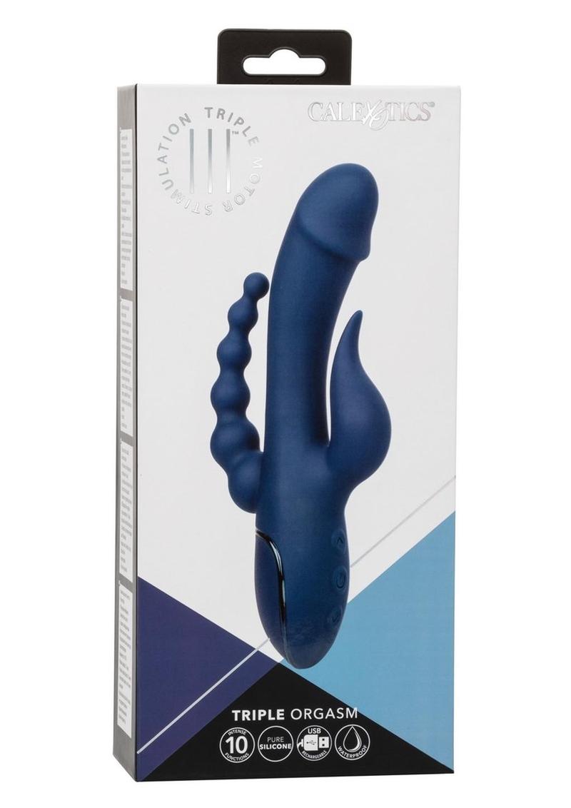 III Triple Orgasm Rechargeable Silicone Stimulating Triple Vibrator - Navy Blue