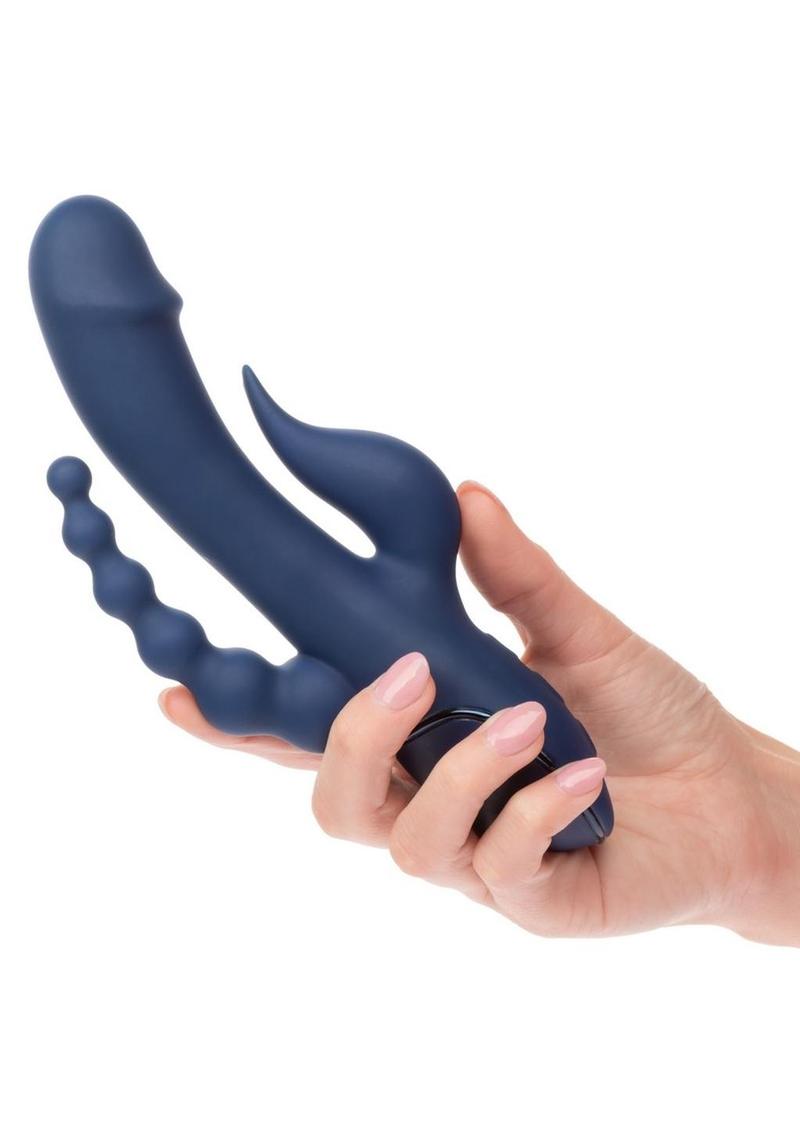 III Triple Orgasm Rechargeable Silicone Stimulating Triple Vibrator - Navy Blue