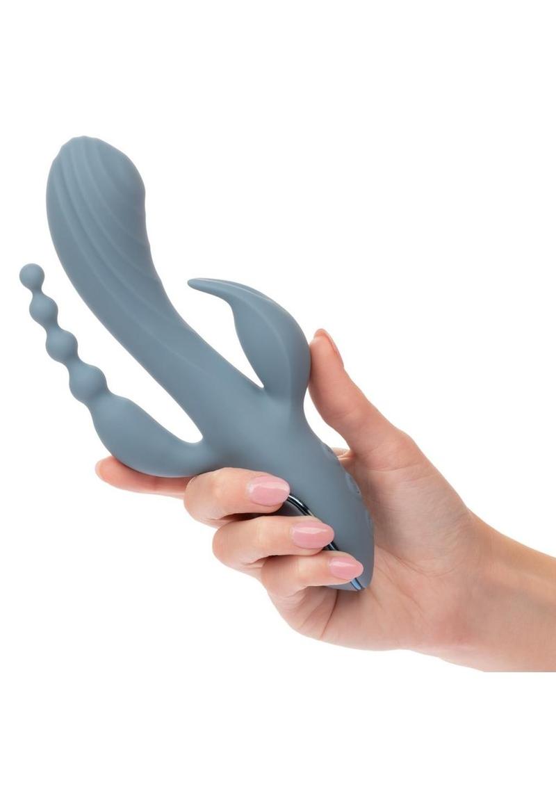 III Triple Ecstasy Rechargeable Silicone Stimulating Triple Vibrator - Blue