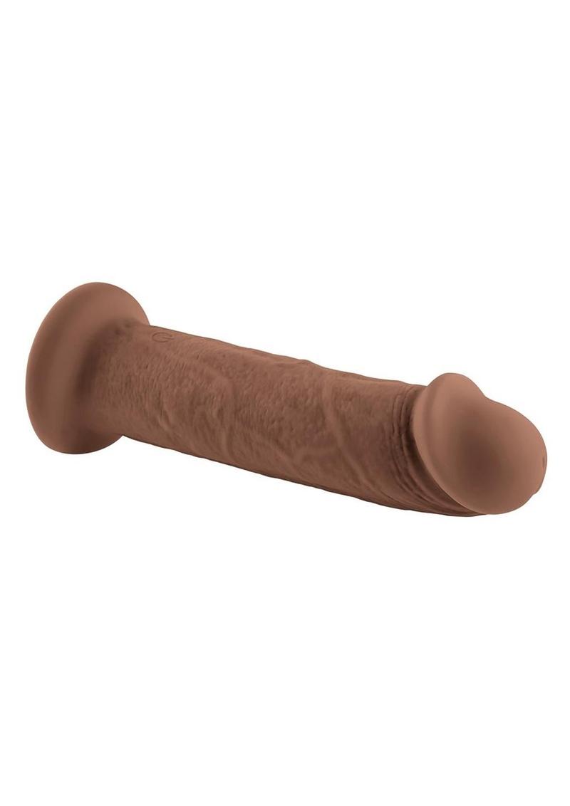 Girthy Vibrating Rechargeable Silicone Dildo 7in - Caramel