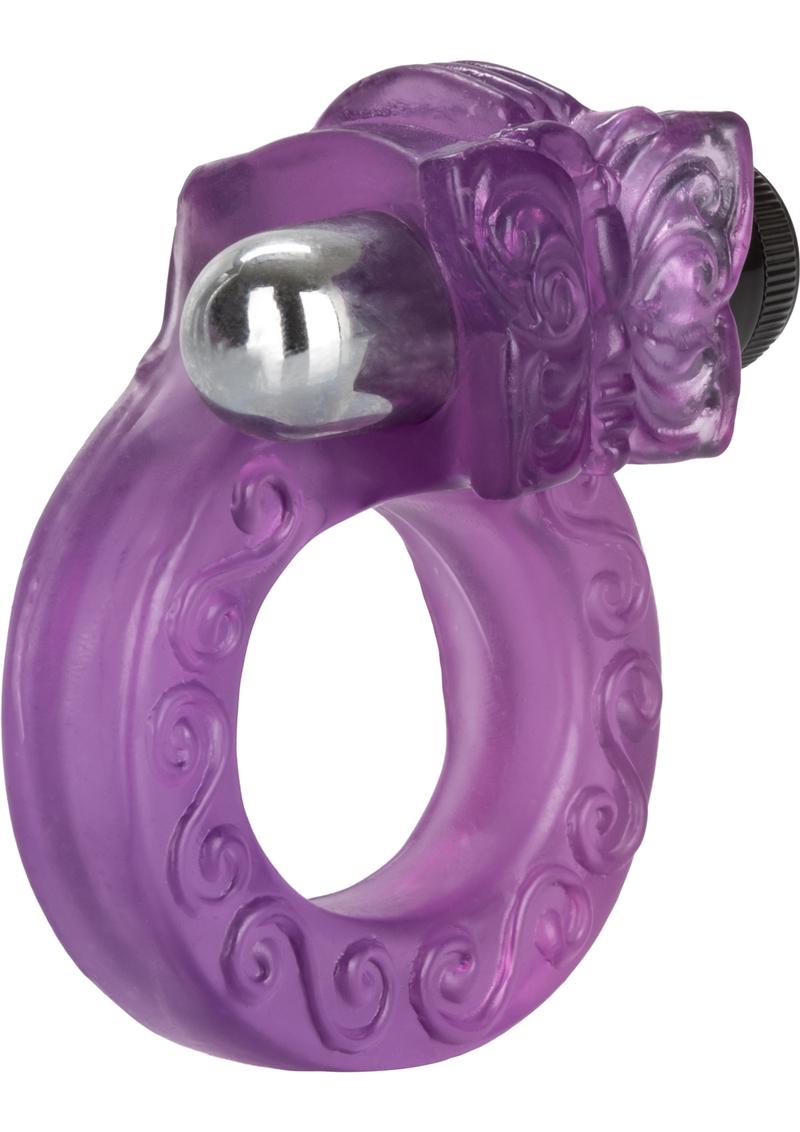 Couple's Enhancers Intimate Butterfly Ring Vibrating Cock Ring with Clitoral Stimulation - Purple