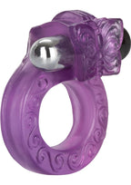 Couple's Enhancers Intimate Butterfly Ring Vibrating Cock Ring with Clitoral Stimulation - Purple
