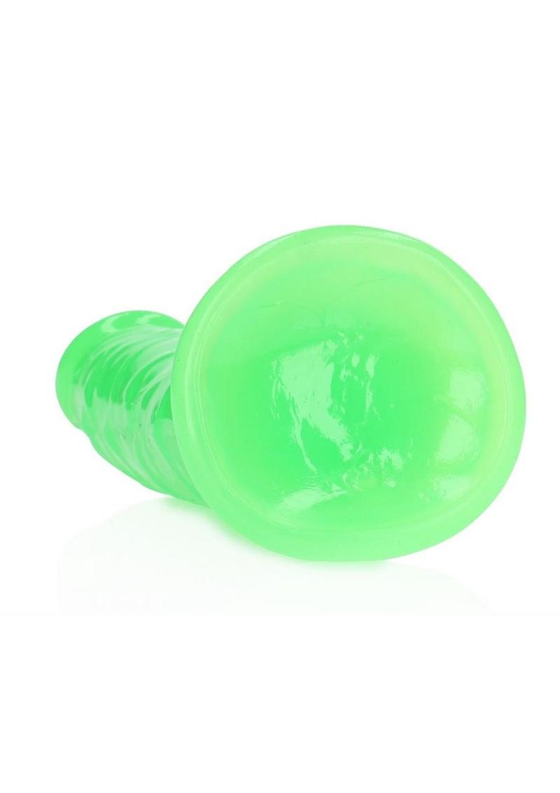 RealRock Slim Glow in the Dark Dildo with Suction Cup 7in - Green