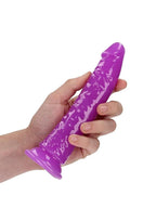 RealRock Slim Glow in the Dark Dildo with Suction Cup 7in - Purple