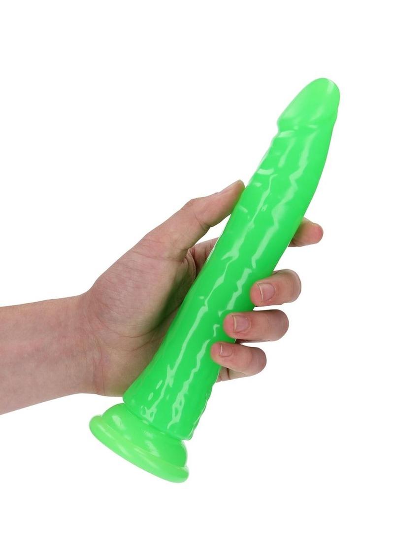 RealRock Slim Glow in the Dark Dildo with Suction Cup 9in - Green
