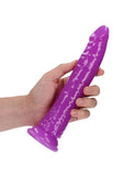 RealRock Slim Glow in the Dark Dildo with Suction Cup 9in - Purple