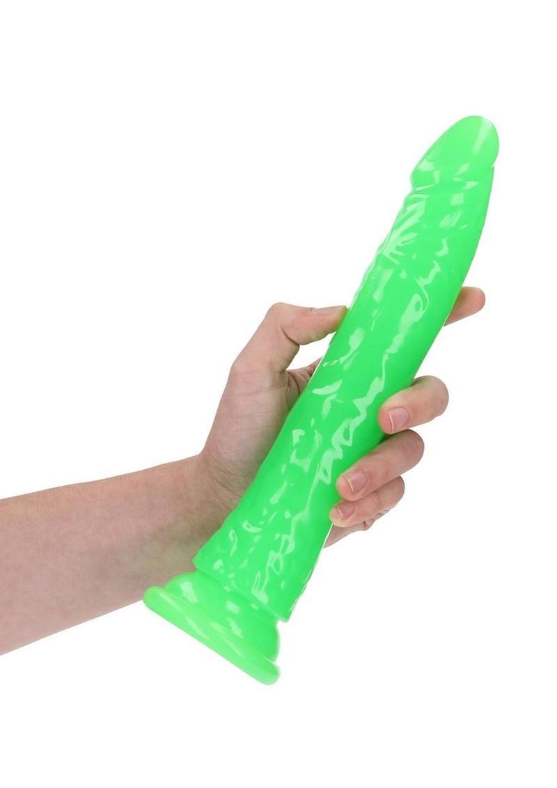 RealRock Slim Glow in the Dark Dildo with Suction Cup 10in - Green