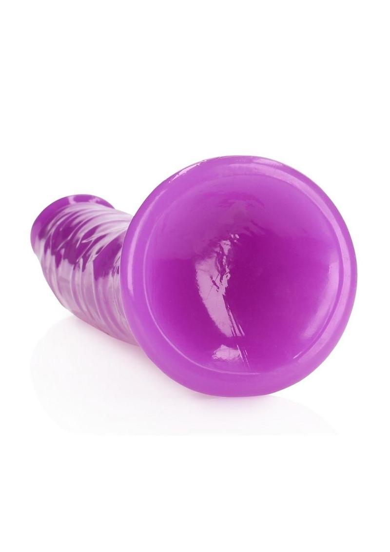 RealRock Slim Glow in the Dark Dildo with Suction Cup 10in - Purple