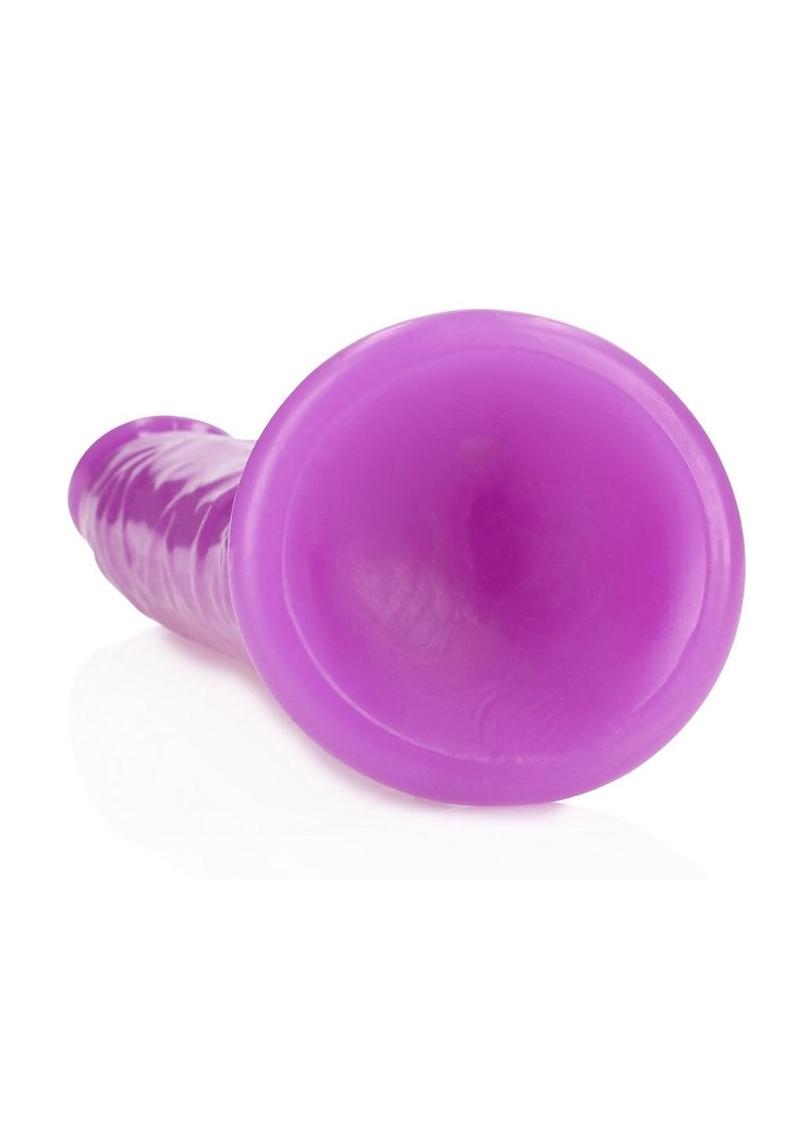 RealRock Slim Glow in the Dark Dildo with Suction Cup 11in - Purple