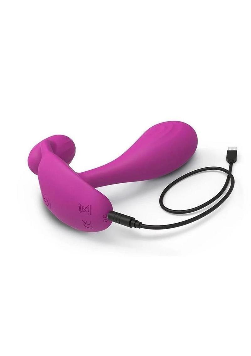 Witty Rechargeable Silicone Vibrator with Clitoral Stimulator - Sweet Orchid Magenta
