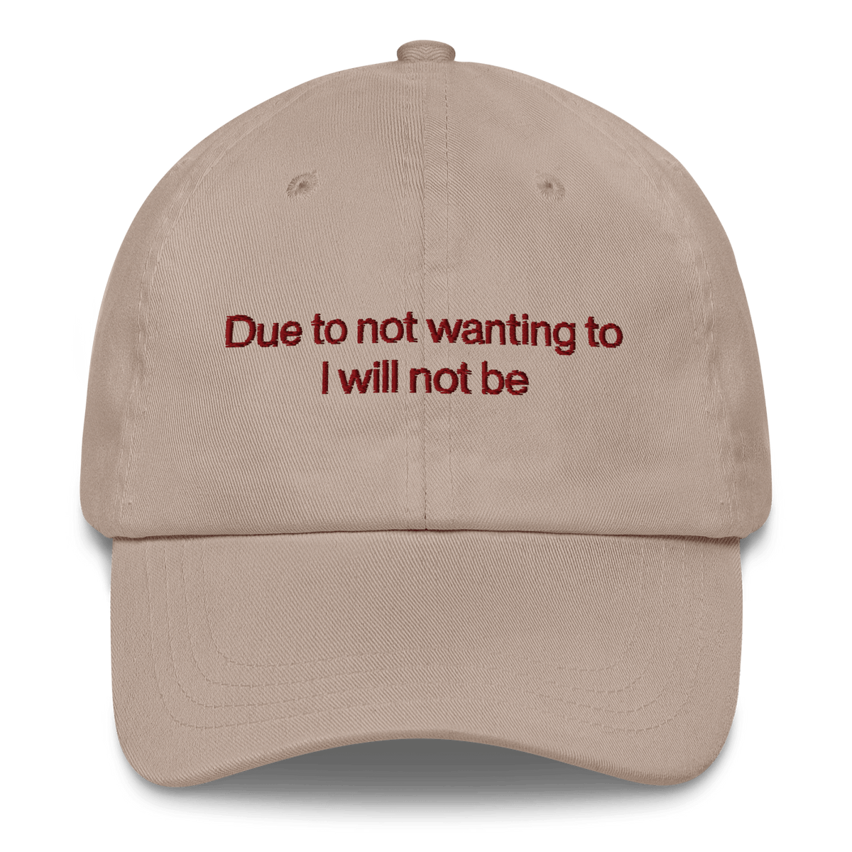 Due To Not Wanting To I Will Not Be Embroidered Hat