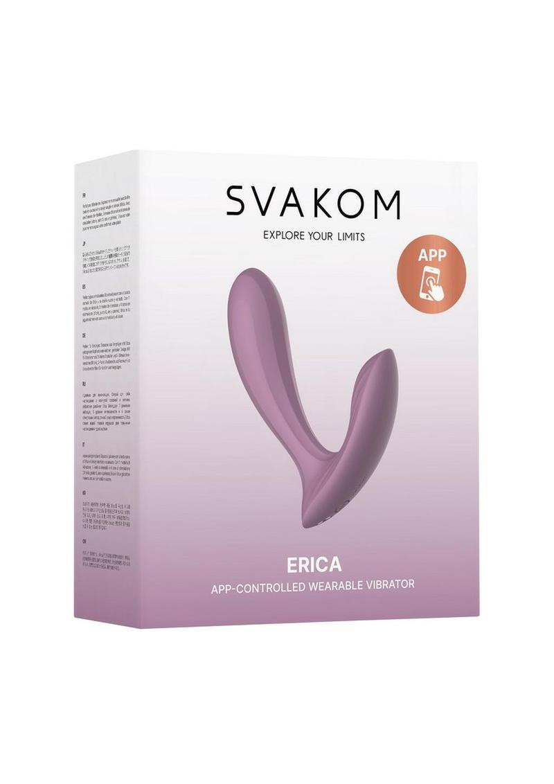 Svakom Erica Rechargeable Silicone App Compatible Dual Vibrator with Clitoral Stimulator and Remote Control - Romantic Rose Pink