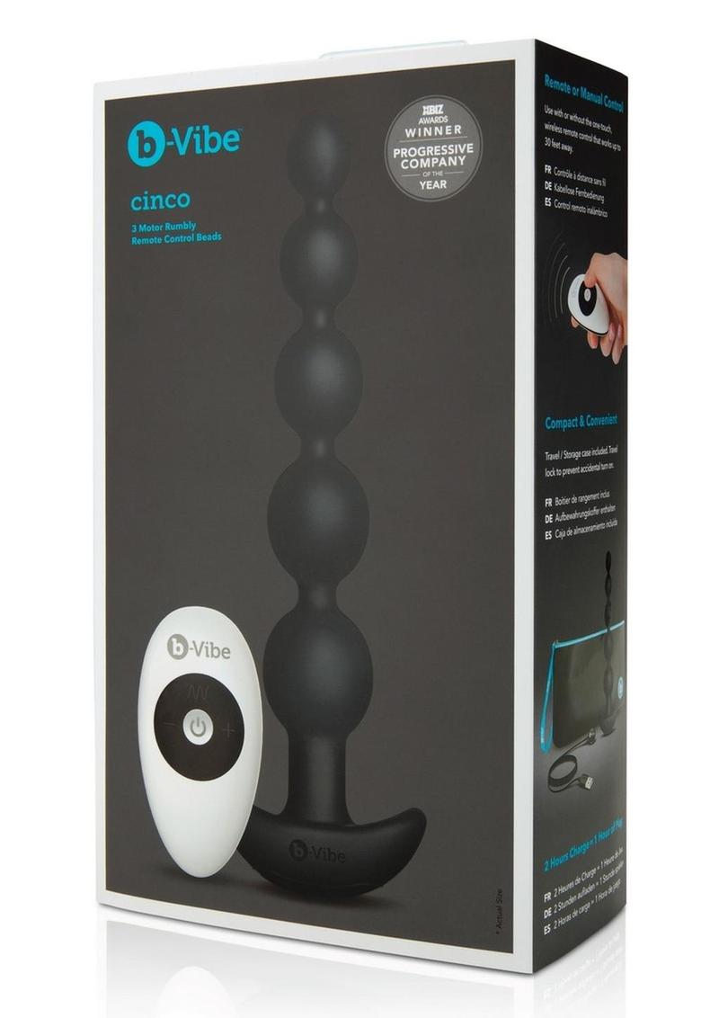 B-Vibe Cinco Rechargeable Silicone Anal Beads with Remote Control - Black