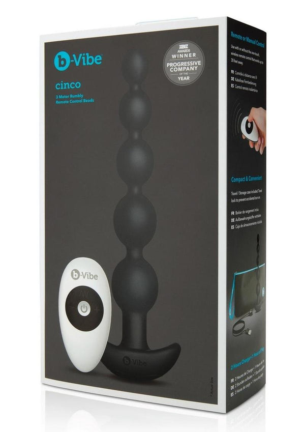 B-Vibe Cinco Rechargeable Silicone Anal Beads with Remote Control - Black