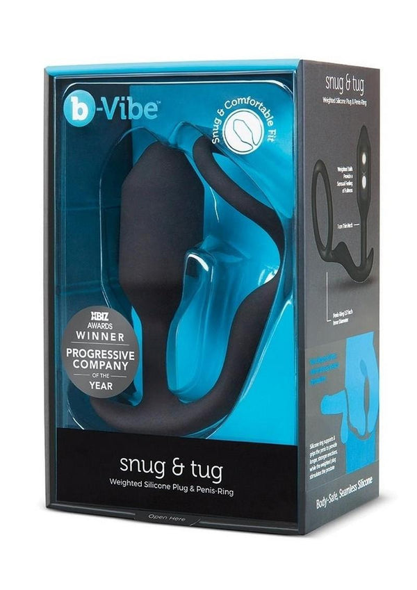 B-Vibe Snug & Tug Silicone Cock Ring with Anal Plug - Black