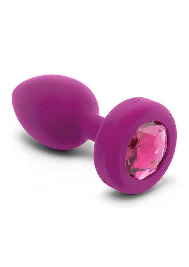 B-Vibe Vibrating Jewel Plug Rechargeable Silicone Anal Plug with Remote Control - Small/Medium - Fuchsia