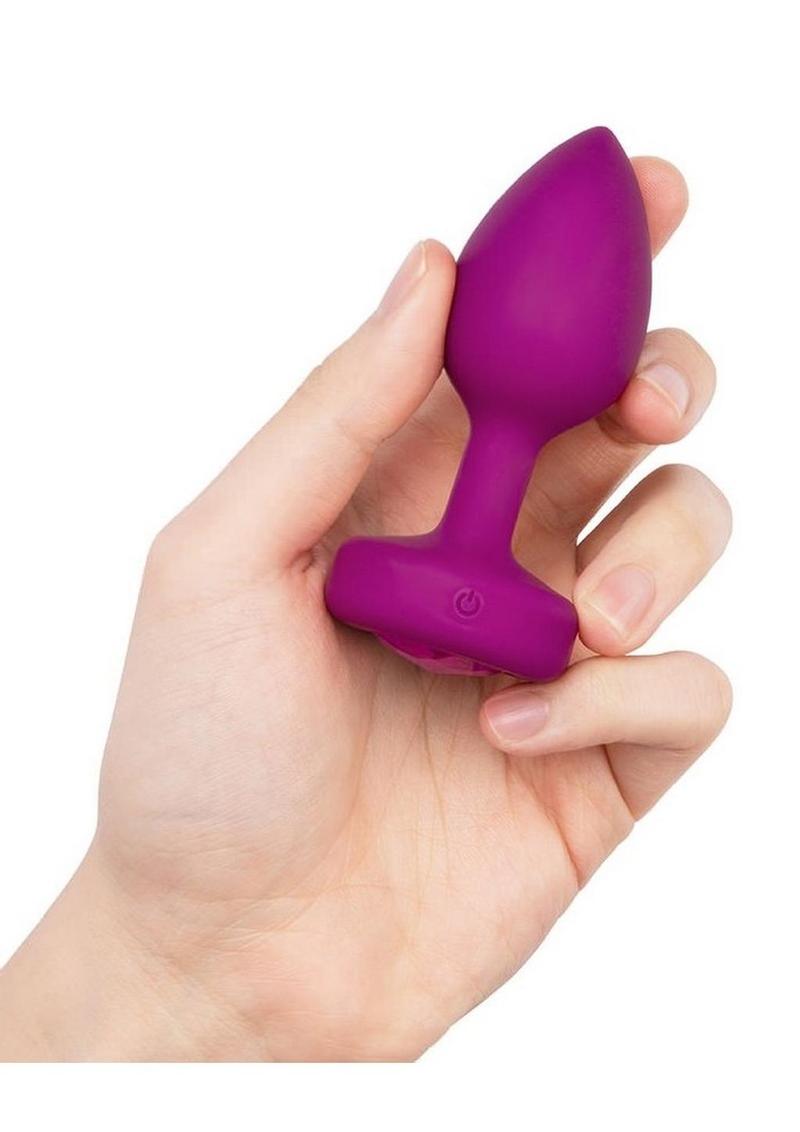 B-Vibe Vibrating Jewel Plug Rechargeable Silicone Anal Plug with Remote Control - Small/Medium - Fuchsia