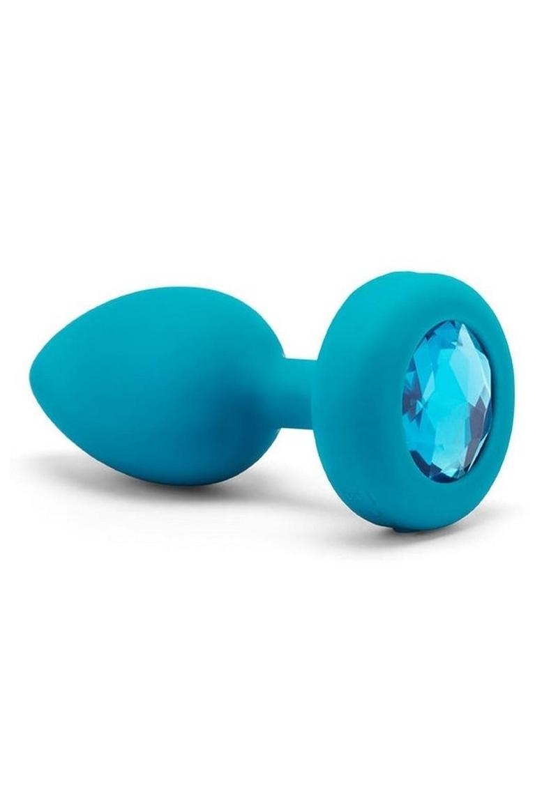 B-Vibe Vibrating Jewel Plug Rechargeable Silicone Anal Plug with Remote Control - Small/Medium - Teal