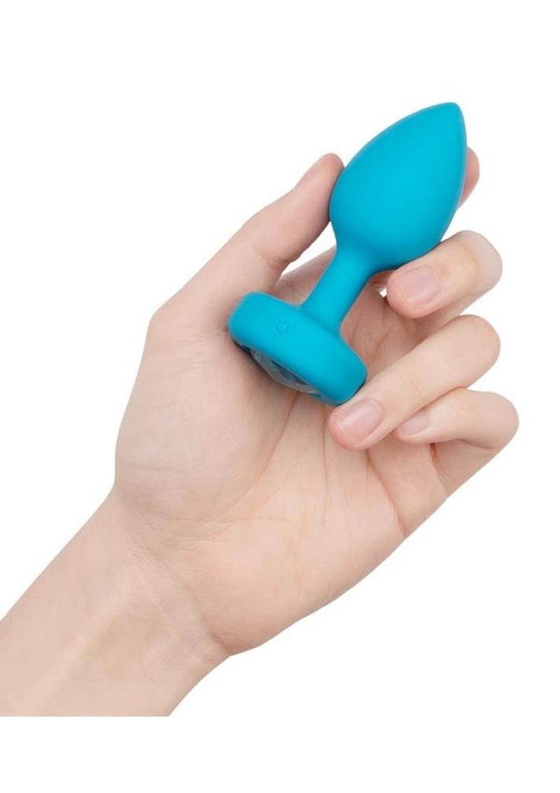 B-Vibe Vibrating Jewel Plug Rechargeable Silicone Anal Plug with Remote Control - Small/Medium - Teal