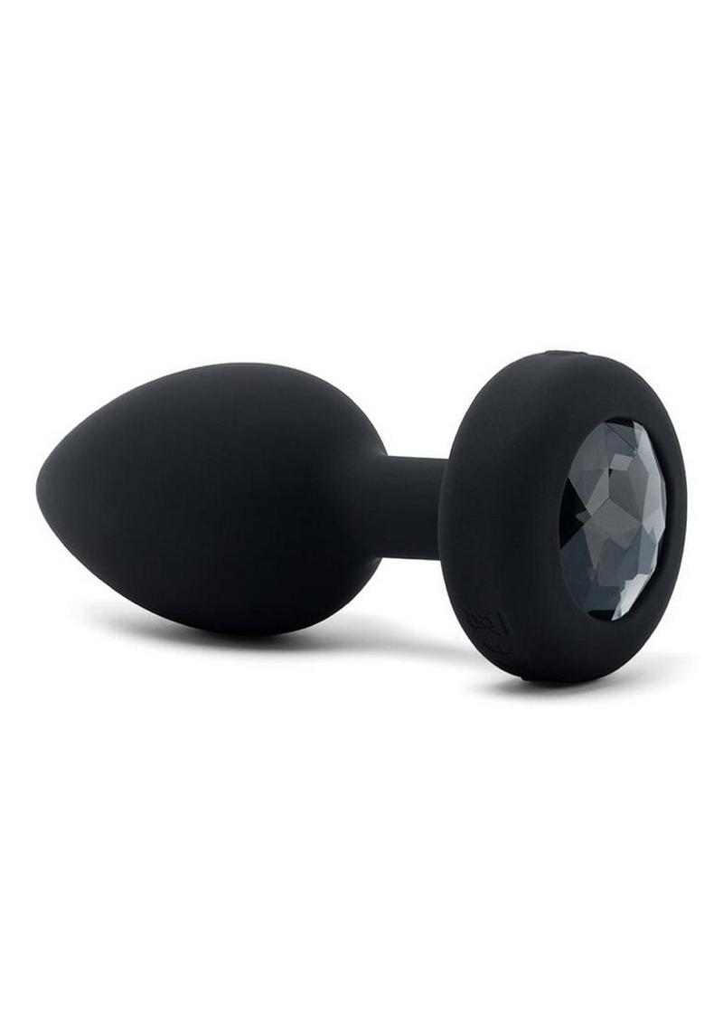B-Vibe Vibrating Jewel Plug Rechargeable Silicone Anal Plug with Remote Control - Medium/Large - Black