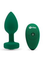 B-Vibe Vibrating Jewel Plug Rechargeable Silicone Anal Plug with Remote Control - Medium/Large - Emerald Green