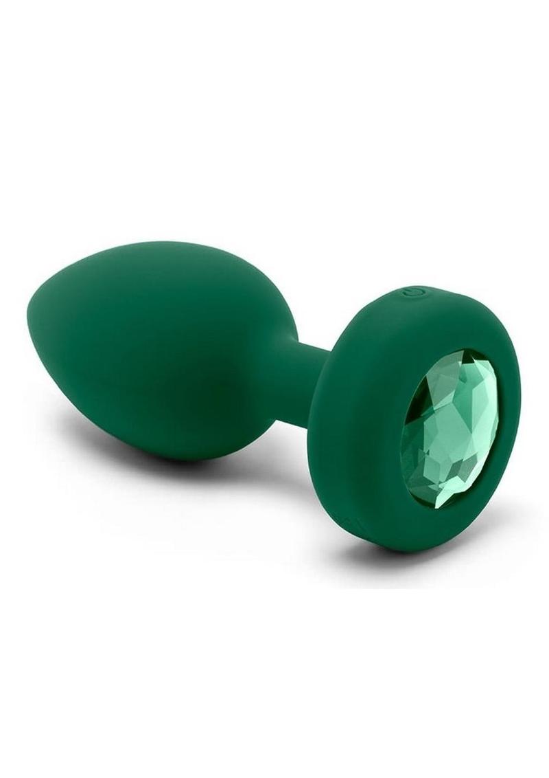 B-Vibe Vibrating Jewel Plug Rechargeable Silicone Anal Plug with Remote Control - Medium/Large - Emerald Green