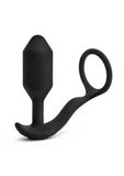 B-Vibe Vibrating Snug & Tug Rechargeable Silicone Cock Ring with Anal Plug - Medium - Black