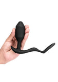 B-Vibe Vibrating Snug & Tug Rechargeable Silicone Cock Ring with Anal Plug - Medium - Black