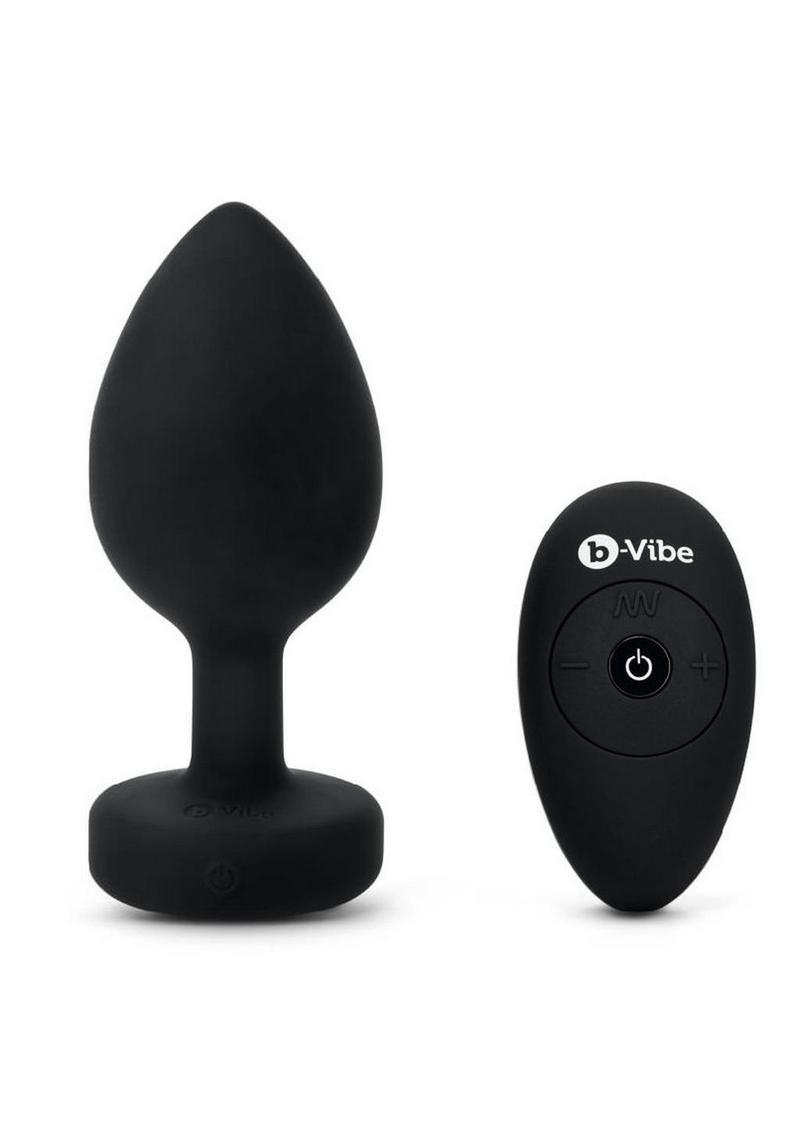 B-Vibe Vibrating Jewel Plug Rechargeable Silicone Anal Plug with Remote Control - XXLarge - Black