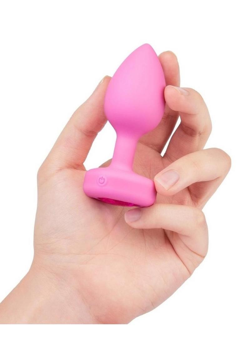 B-Vibe Vibrating Heart Shape Jewel Rechargeable Silicone Anal Plug with Remote Control - Small/Medium - Pink