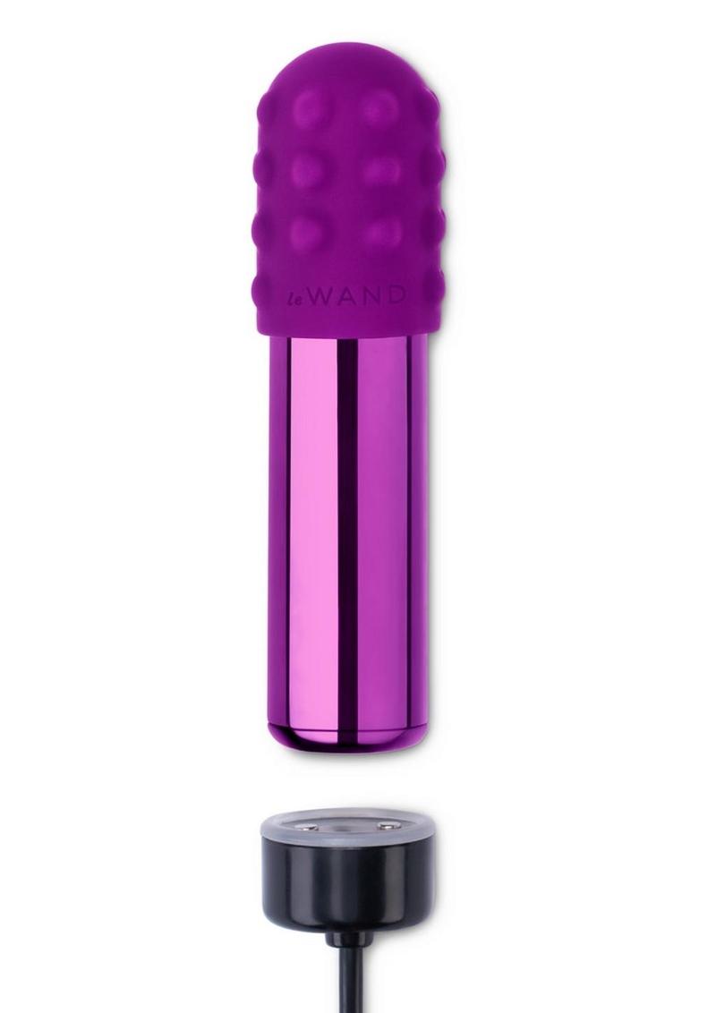 Le Wand Bullet Rechargeable Vibrator with Textured Silicone Sleeve and Ring - Cherry Purple