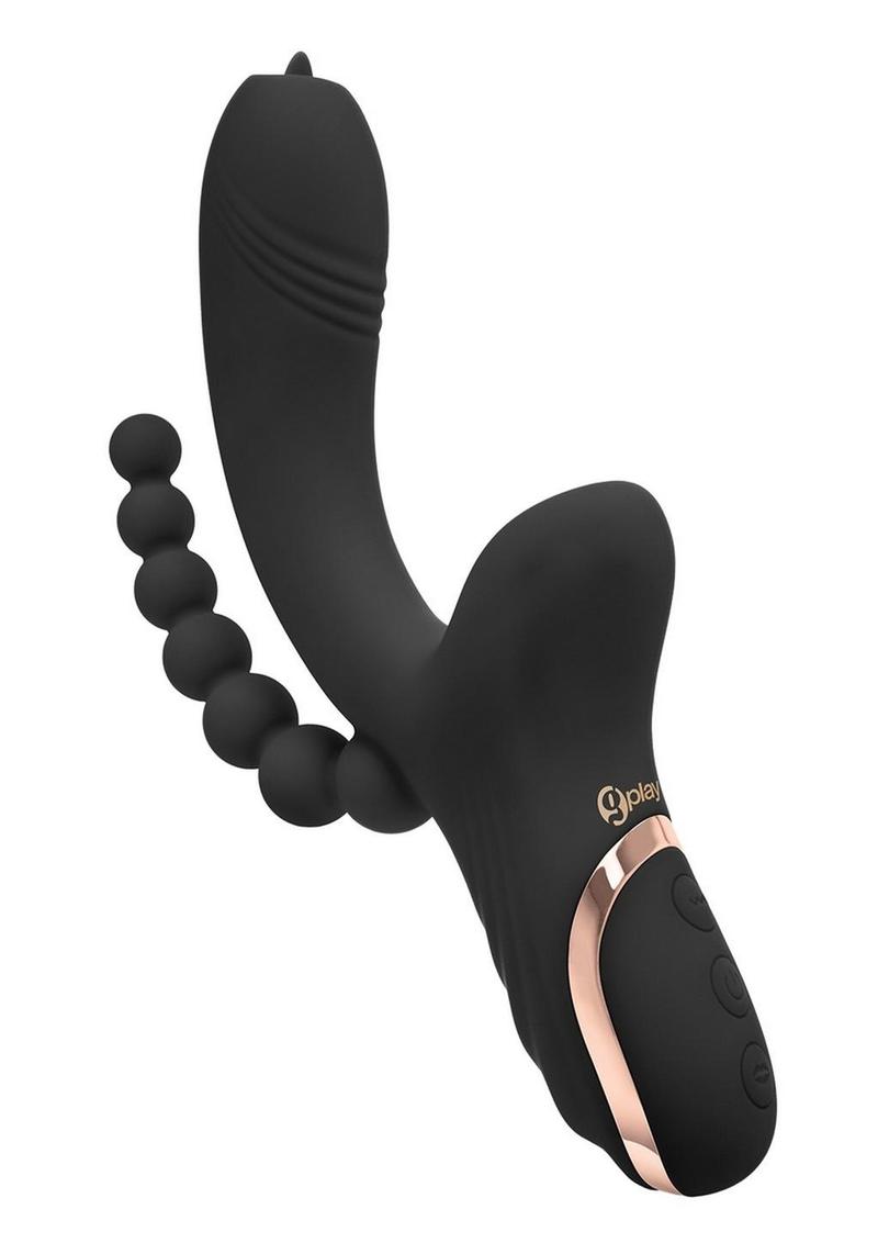 Bodywand G-Play Rechargeable Silicone G-Spot & Suction Vibrator with Anal Beads - Black