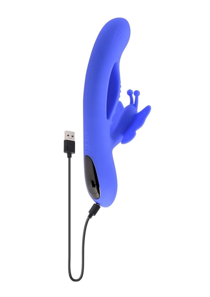 Butterfly Dreams Rechargeable Silicone Rabbit Vibrator - Blue