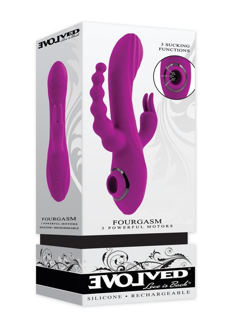 Fourgasm Rechargeable Silicone Triple Stimulation Rabbit Vibrator - Purple