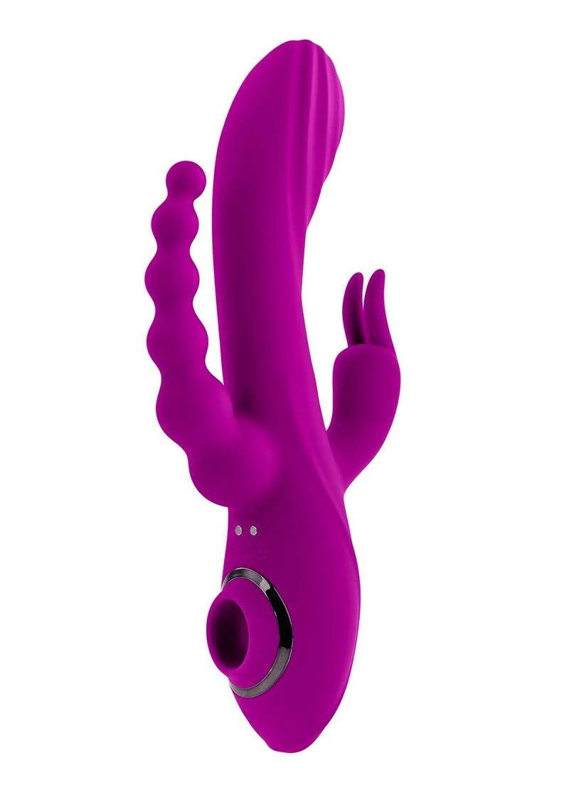 Fourgasm Rechargeable Silicone Triple Stimulation Rabbit Vibrator - Purple