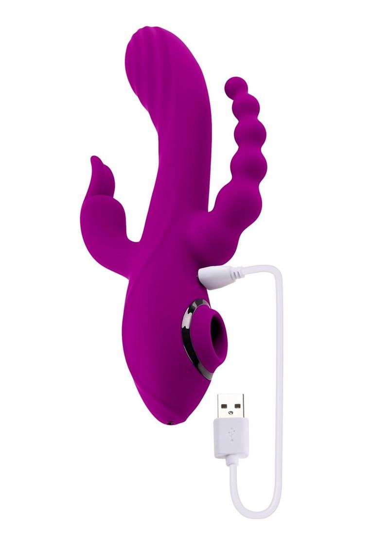 Fourgasm Rechargeable Silicone Triple Stimulation Rabbit Vibrator - Purple