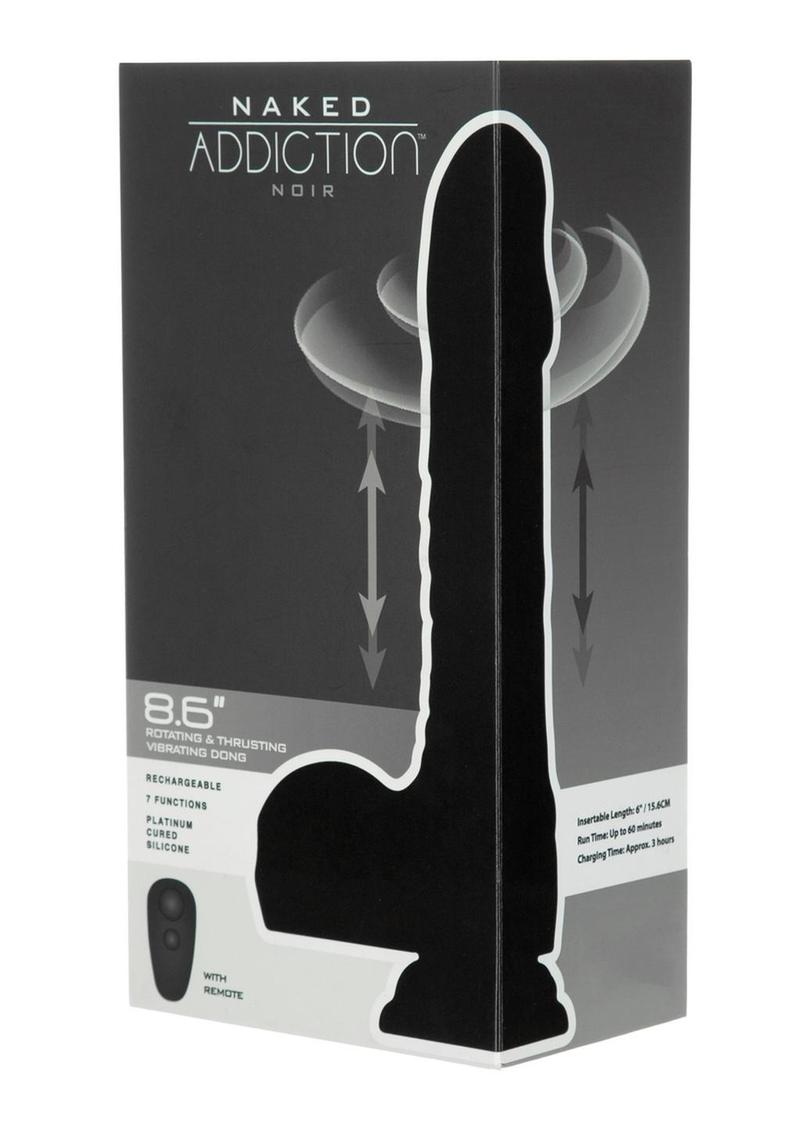 Naked Addiction Noir Rotating & Thrusting Vibrating Rechargeable Silicone Dong with Remote Control 8.6in - Black