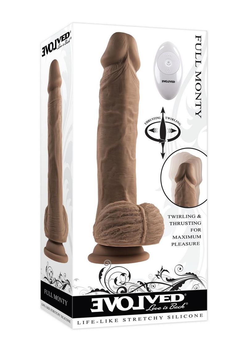 Full Monty Silicone Rechargeable Realistic Dildo with Remote Control 9in - Chocolate