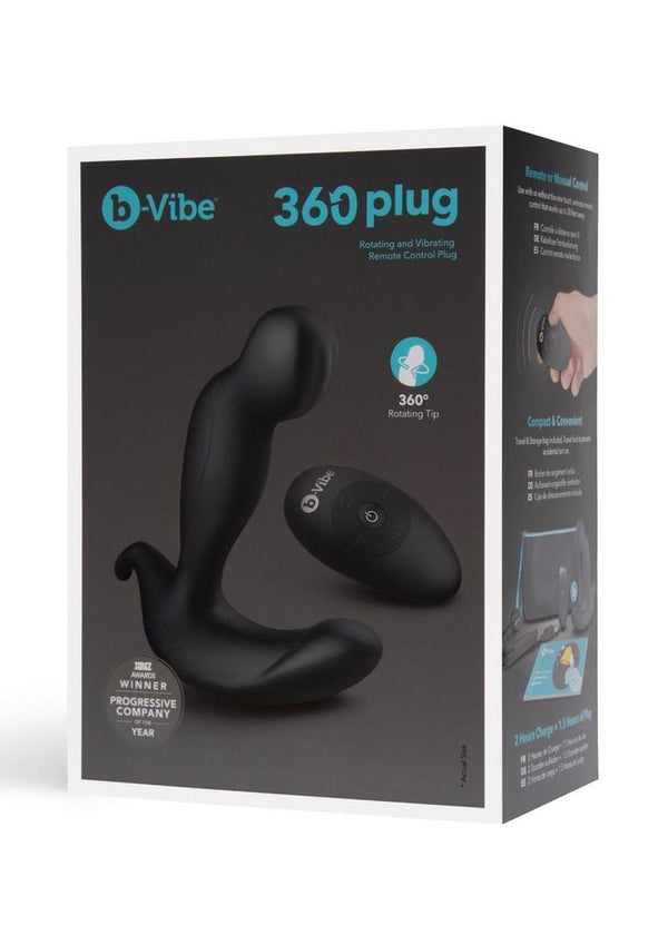 B-Vibe 360 Plug Rechargeable Silicone Rotating and Vibrating Prostate Stimulator with Remote Control - Black