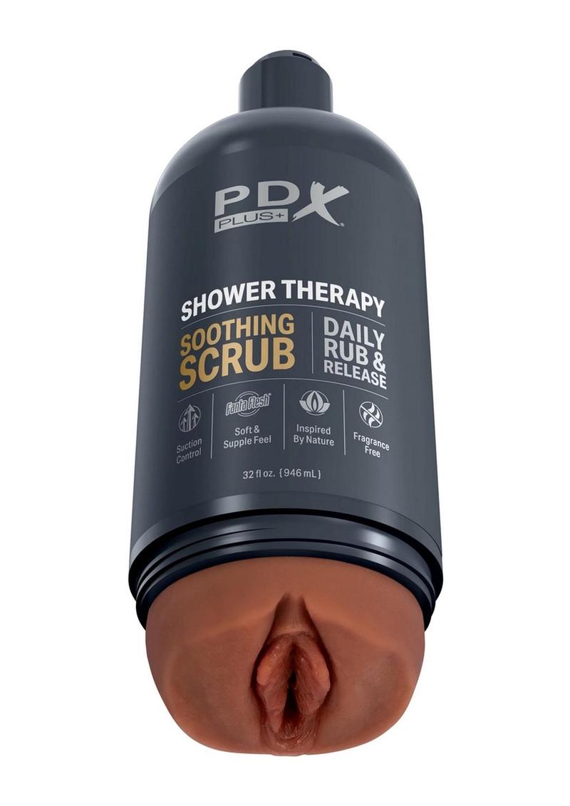 PDX Plus Shower Therapy Soothing Scrub Discreet Stroker - Chocolate