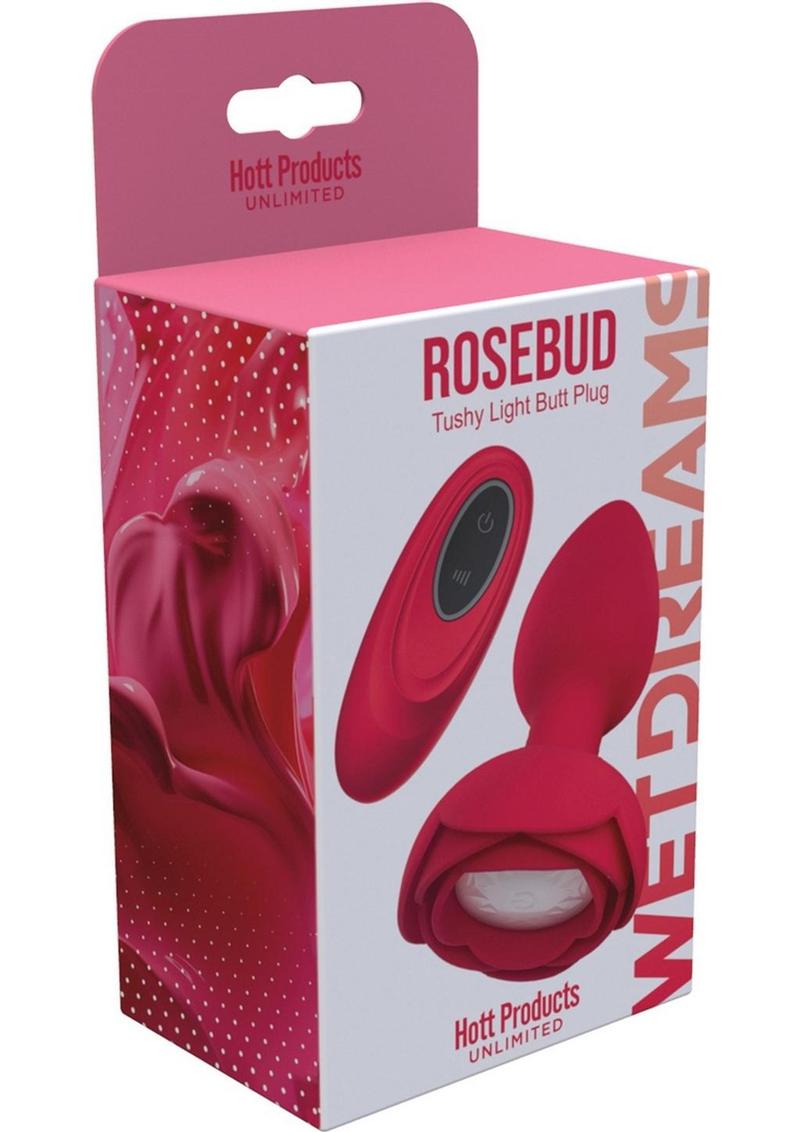 Wet Dreams Rosebud Tushy Light Silicone Butt Plug with Remote Control - Red