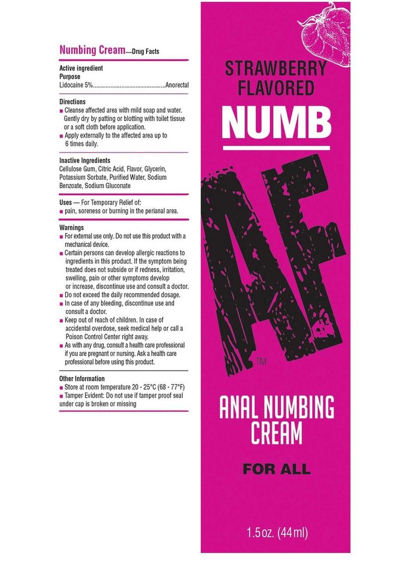 Numb AF Anal Numbing Flavored Cream 1.5oz - Strawberry
