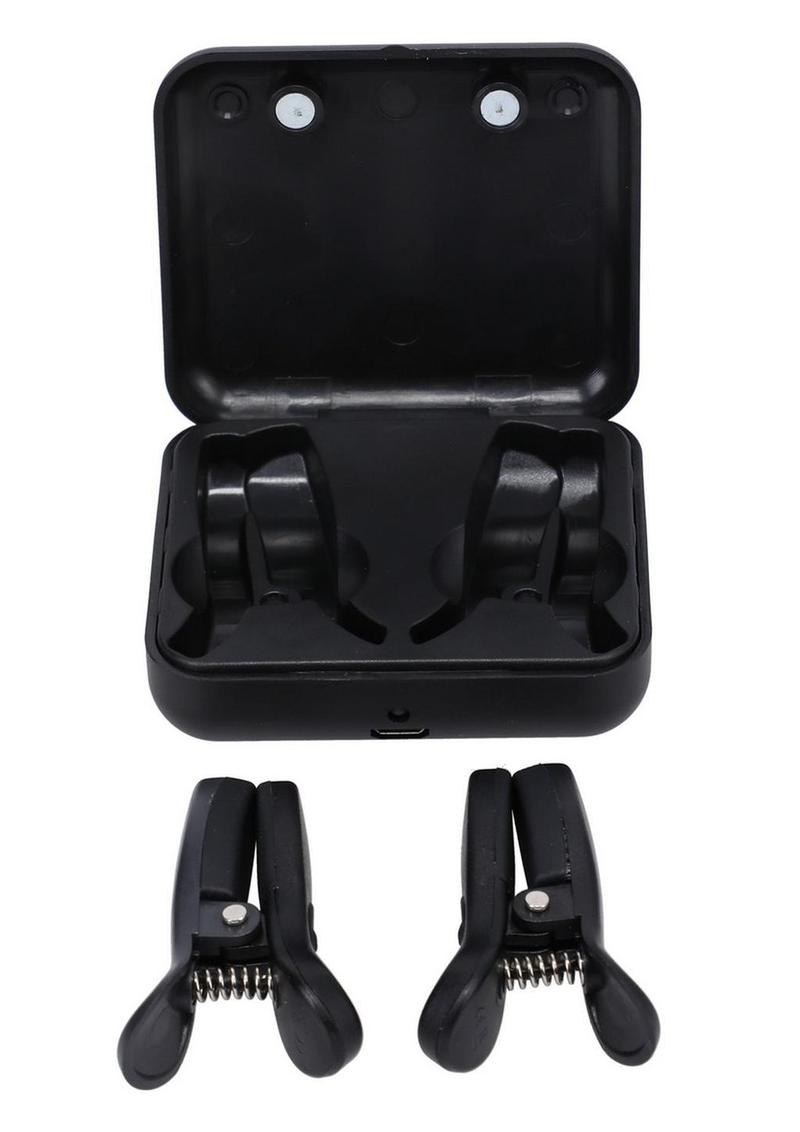 Merci Vibro Grippers Vibrating Nipple Clamps with Rechargeable Case - Black