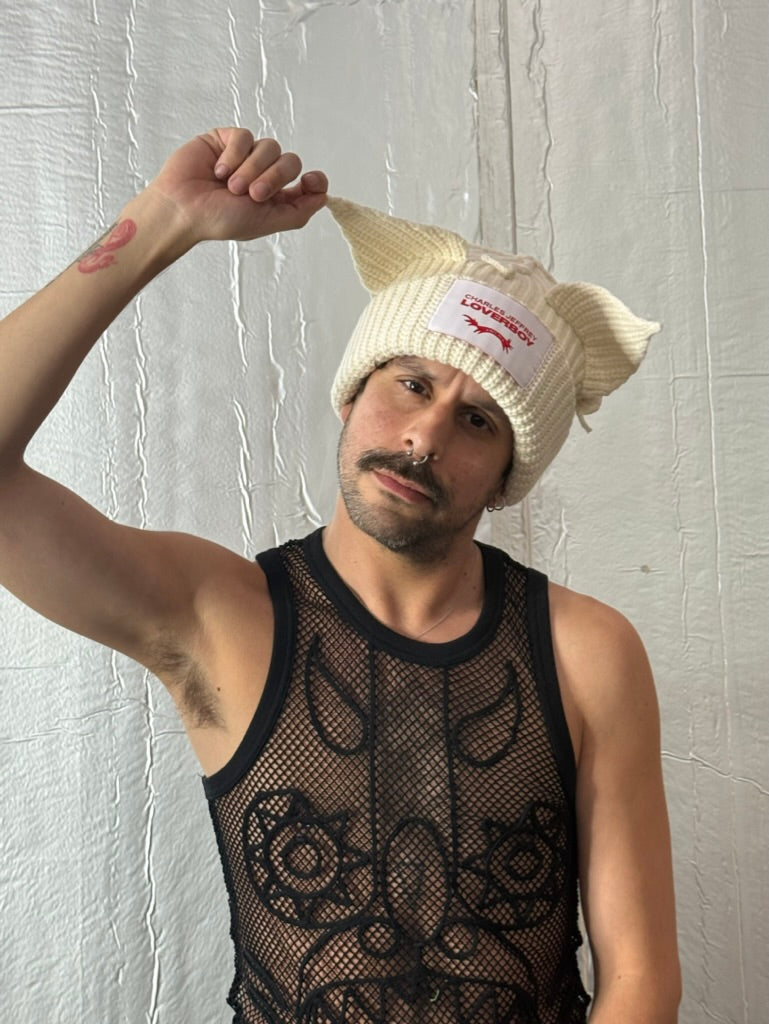 LOVERBOY BY CHARLES JEFFREY CHUNKY EARS BEANIE WHITE